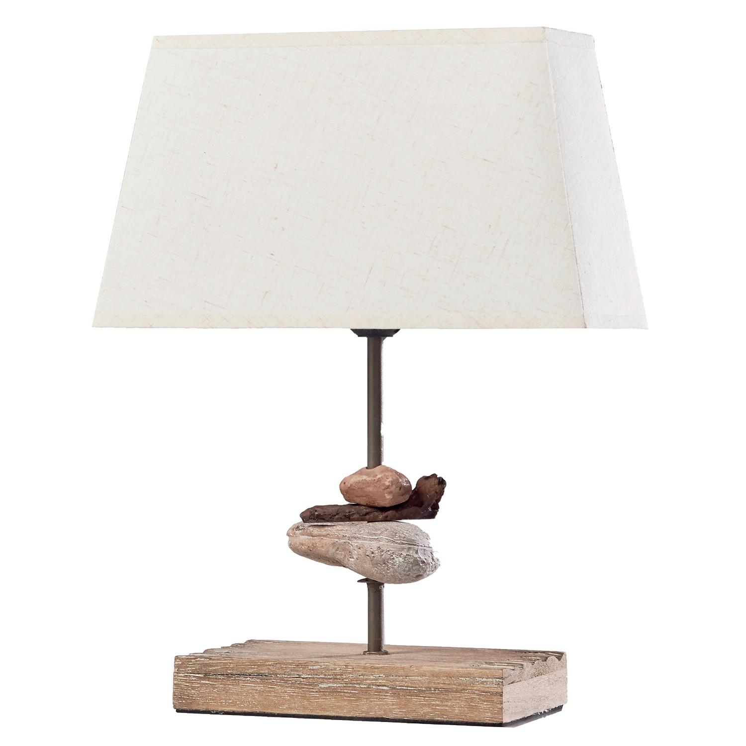 Tischleuchte Seregon Weiß max. 22 Watt - Schwarz, Natur, Textil/Stein (27/10/39cm)