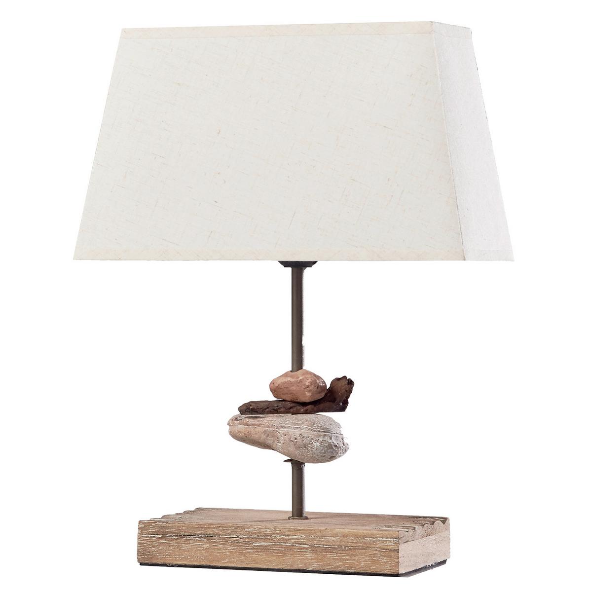 Tischleuchte Seregon Weiß max. 22 Watt - Schwarz, Natur, Textil/Stein (27/10/39cm)