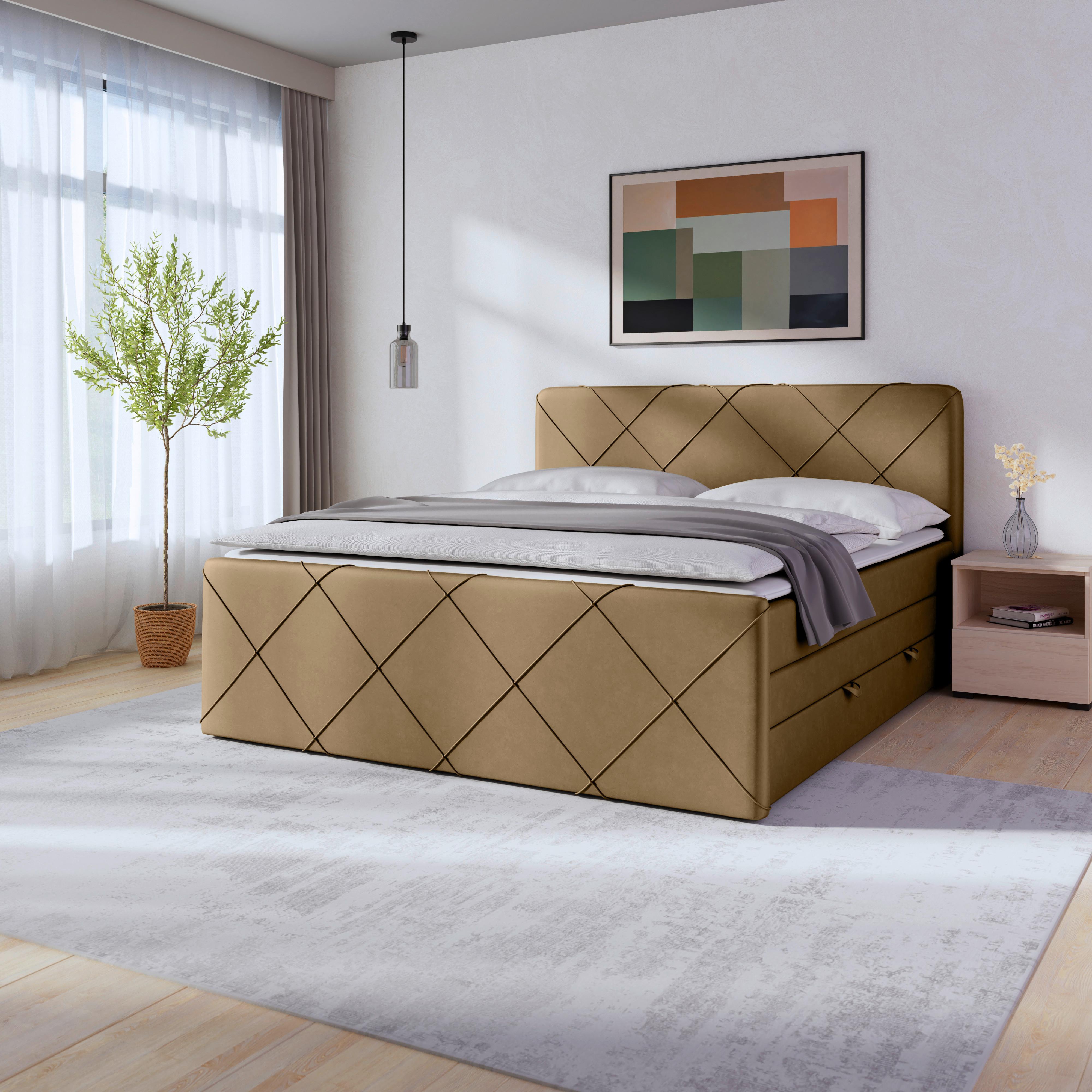 Boxspringbett Cordoba ca. 180x200 cm Beige - Beige, MODERN, Holz/Kunststoff (180/200cm) - MID.YOU