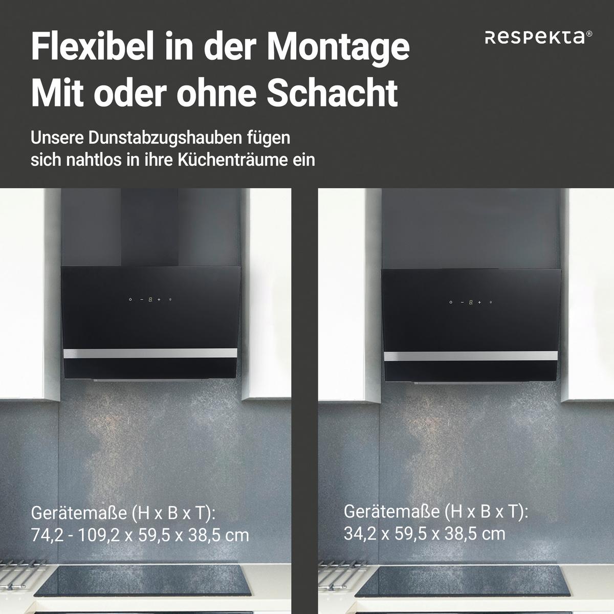 Dunstabzugshaube Hera Metall/ Glas Schwarz mit LED B: 60 cm - Schwarz, Trend, Glas/Metall (59,5/74,2-109,2/38,5cm) - Respekta