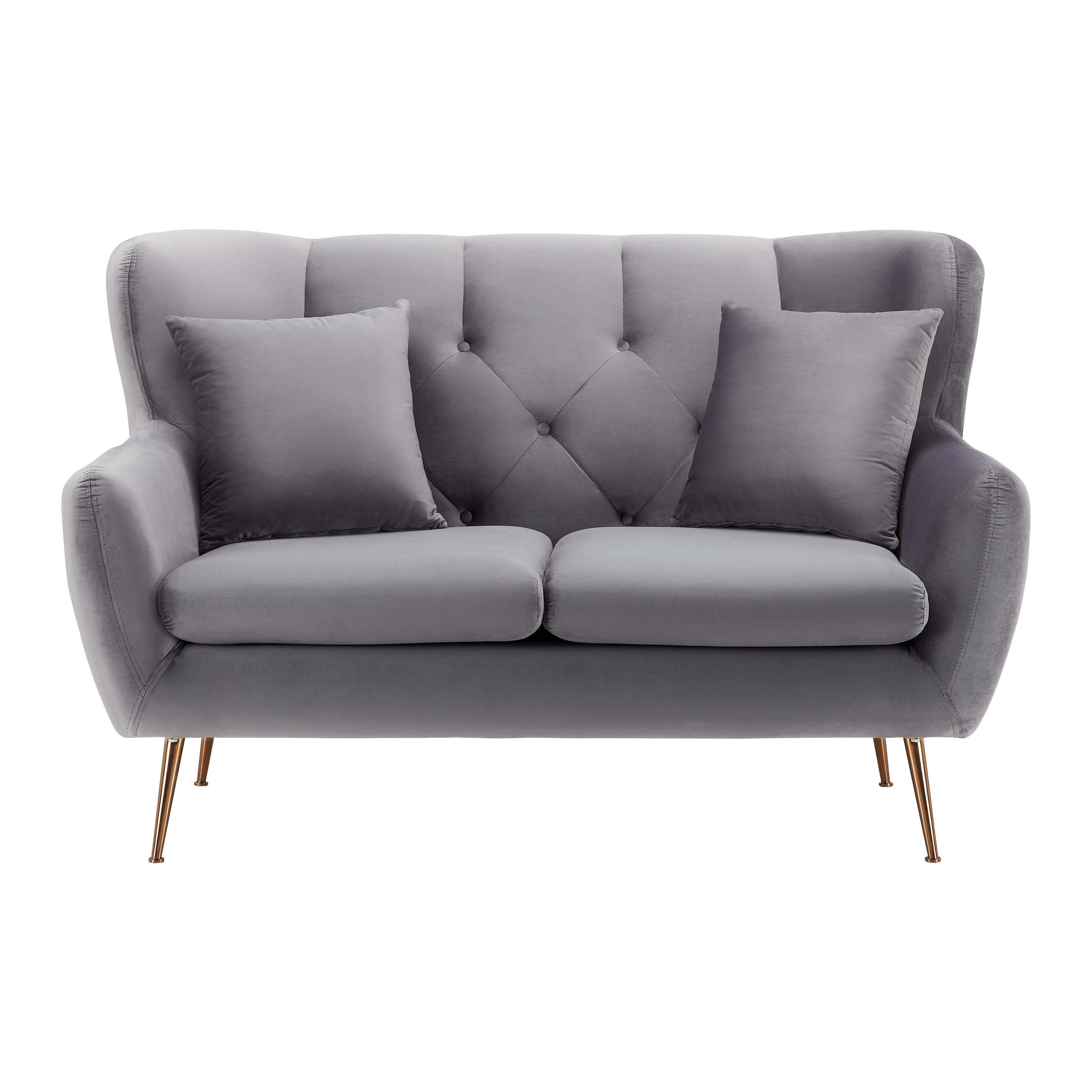 Sofa Linus Hellgrau Samt - Goldfarben/Hellgrau, MODERN, Holz/Textil (148/95/93cm) - Bessagi Home