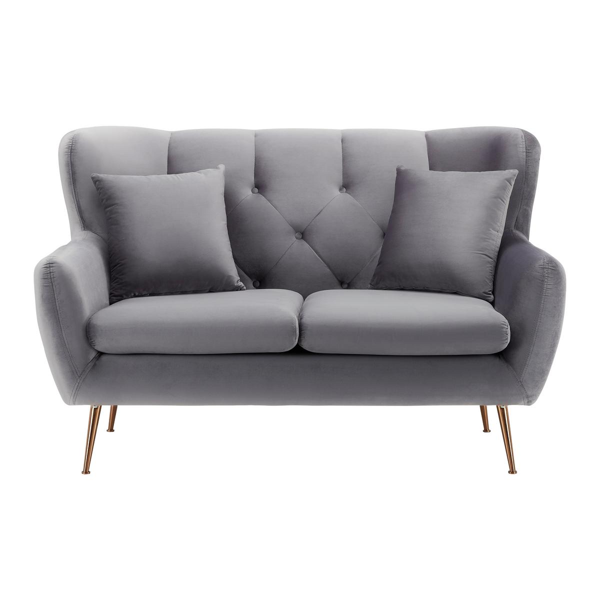Sofa Linus Hellgrau Samt - Goldfarben/Hellgrau, MODERN, Holz/Textil (148/95/93cm) - Bessagi Home