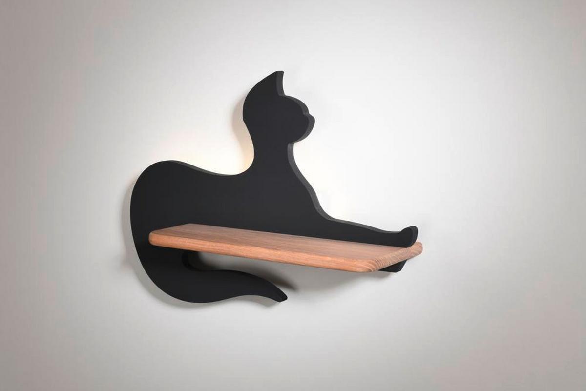 Dječja Zidna Svjetiljka Cat - crna, Basics, drvni materijal/drvo (36/12/26cm)