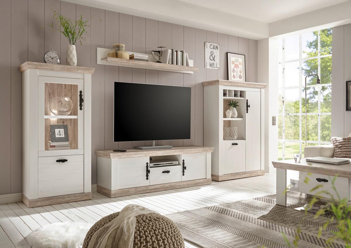 Wohnwand Florenz Pinienfarben/Hellbraun - Hellbraun/Eichefarben, Design, Holzwerkstoff/Metall (352/170/44cm) - MID.YOU