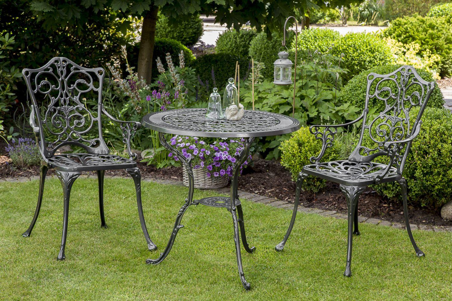 Gartentisch Lugano Graphitfarben ca. 70x70x68cm - Graphitfarben, ROMANTIK / LANDHAUS, Metall (70/70/68cm) - Gardenson