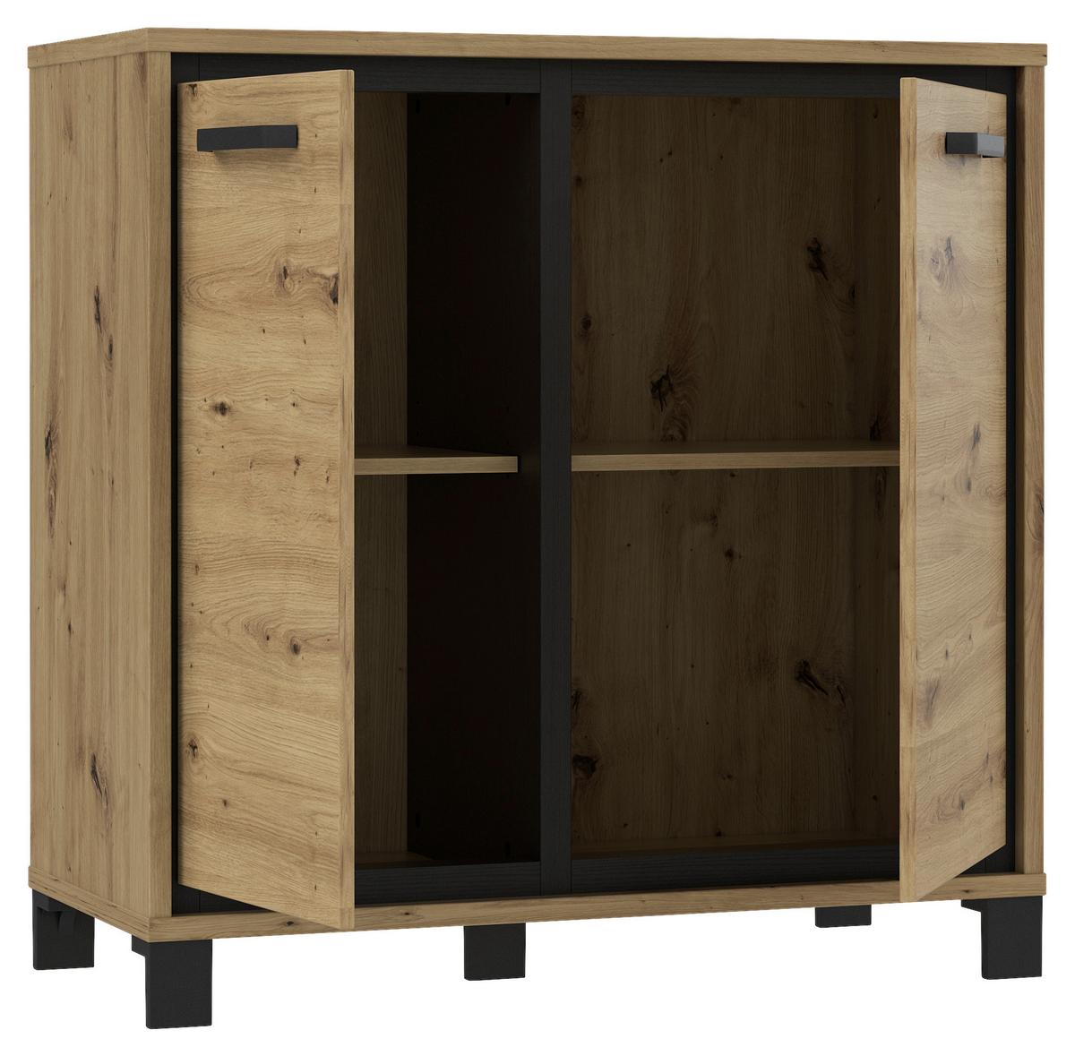Kommode "Trondheim" , Schwarz, Eiche - Eichefarben/Schwarz, MODERN, Holzwerkstoff/Kunststoff (91,4/91,2/41,5cm) - MID.YOU