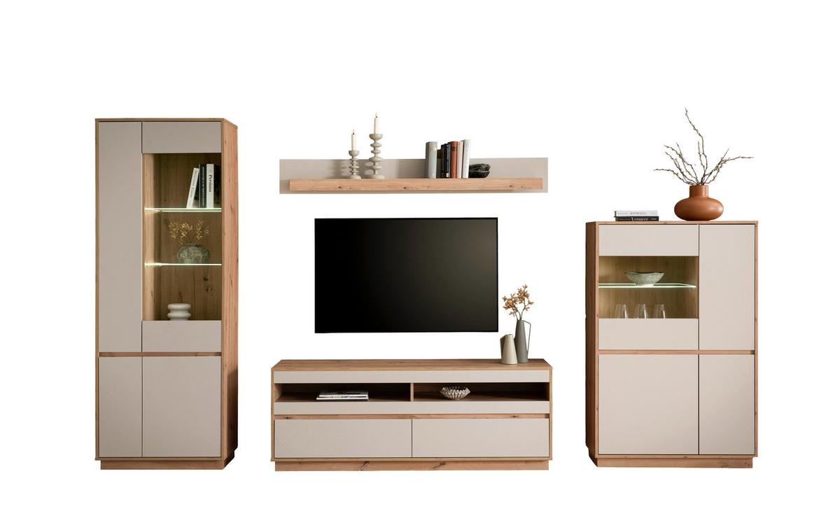 WOHNWAND SONORA - Kaschmir/Eiche Artisan, Design, Glas/Holzwerkstoff (342/205/40cm) - MID.YOU