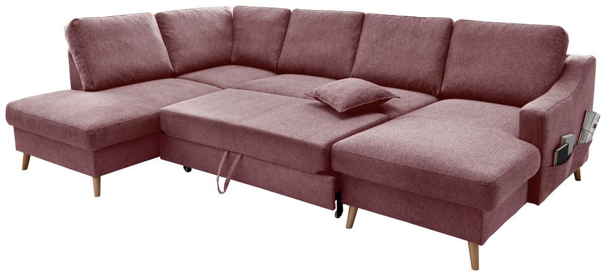Wohnlandschaft Valentina Rosa Struktur - Rosa/Naturfarben, KONVENTIONELL, Holz/Textil (200/301/150cm) - P & B