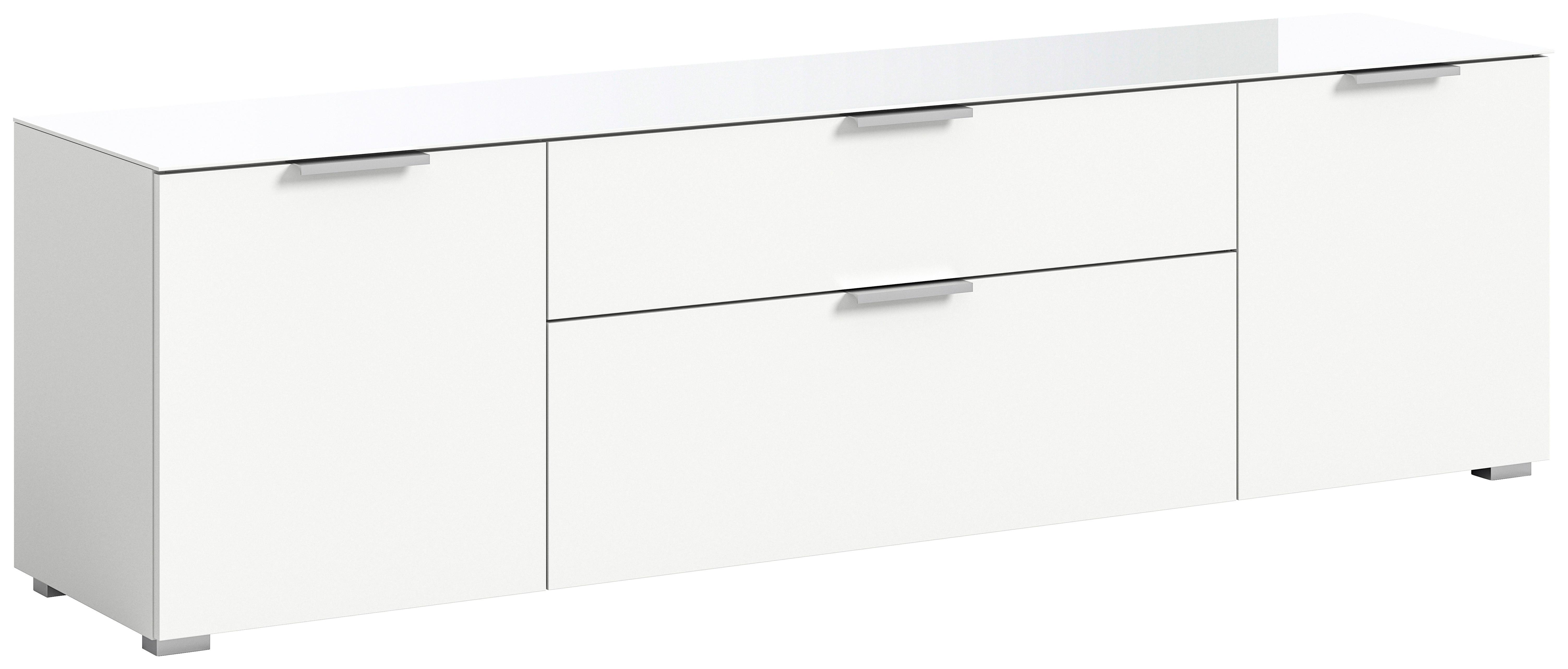 Nizka Omarica Ray, Bela - srebrne barve/bela, Design, kovina/steklo (179/51/40cm) - Livetastic