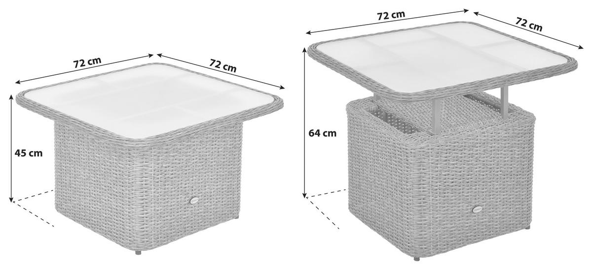 Lounge Miza Duplex, Nastavljiva - naravne barve, Moderno, kovina/umetna masa (72/72/45-64cm) - Gardenson