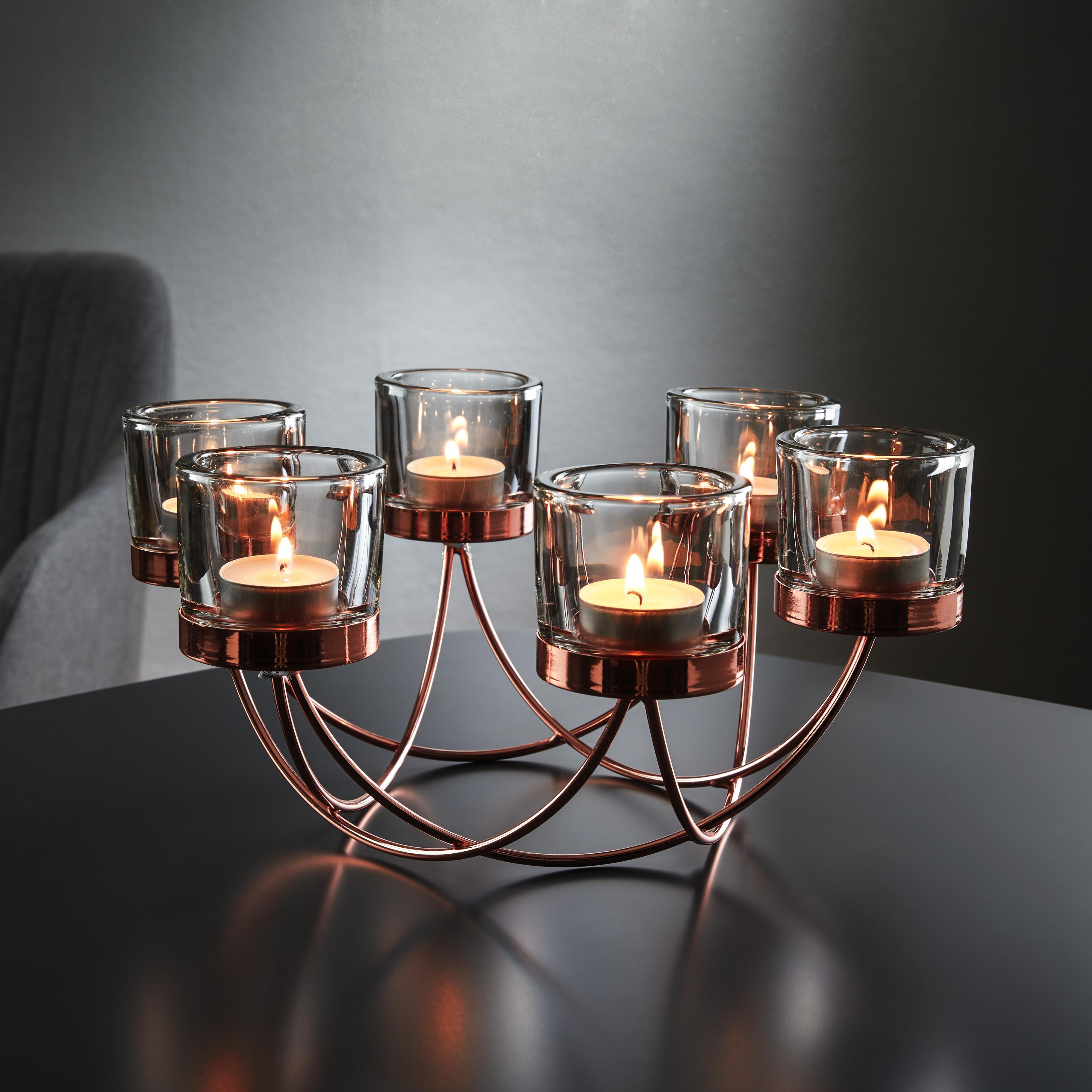 Kerzenhalter in Kupferfarbe ca. 29/9 cm 'Eike' - Kupferfarben, MODERN, Glas/Metall (29/25,5/9cm) - Bessagi Home