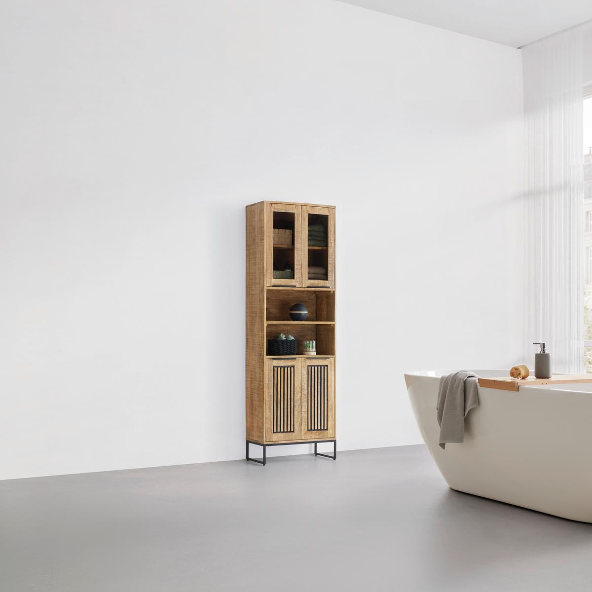 Hochschrank Everest Naturfarben/Schwarz - Schwarz/Naturfarben, Natur, Holz/Metall (60/190/32cm) - Mömax