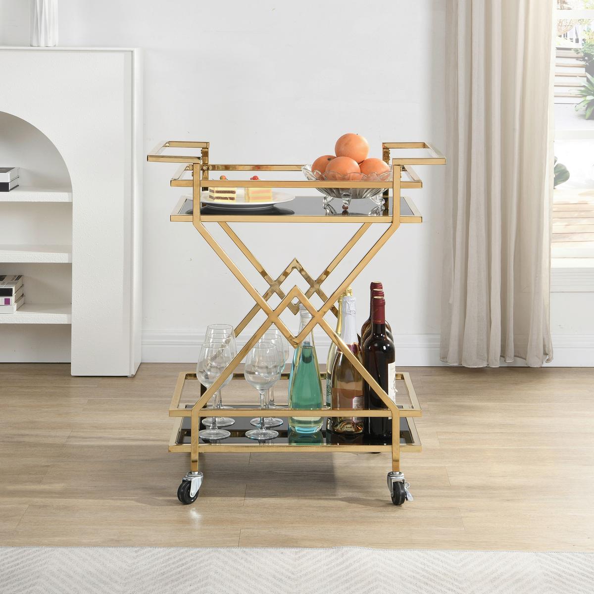 Cărucior Pentru Servit Wl7.335 - auriu/negru, Design, plastic/sticlă (65/40/80cm) - MID.YOU