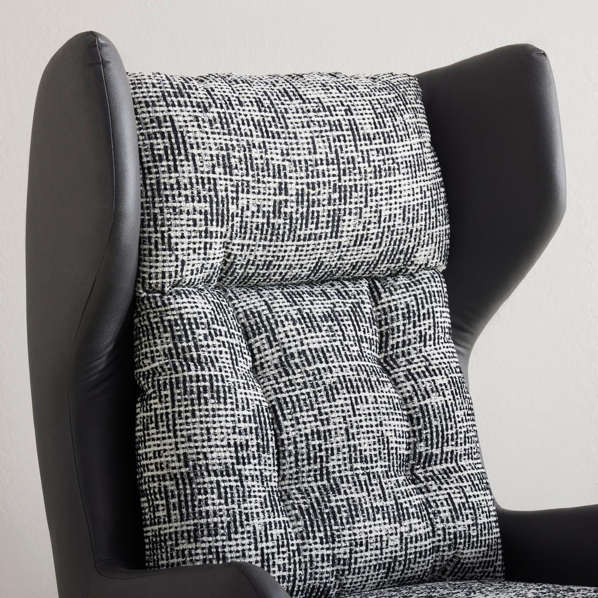 Ohrensessel Somy Chenille/Lederlook - Schwarz/Weiß, MODERN, Textil/Metall (75/111/83cm) - Premium Living