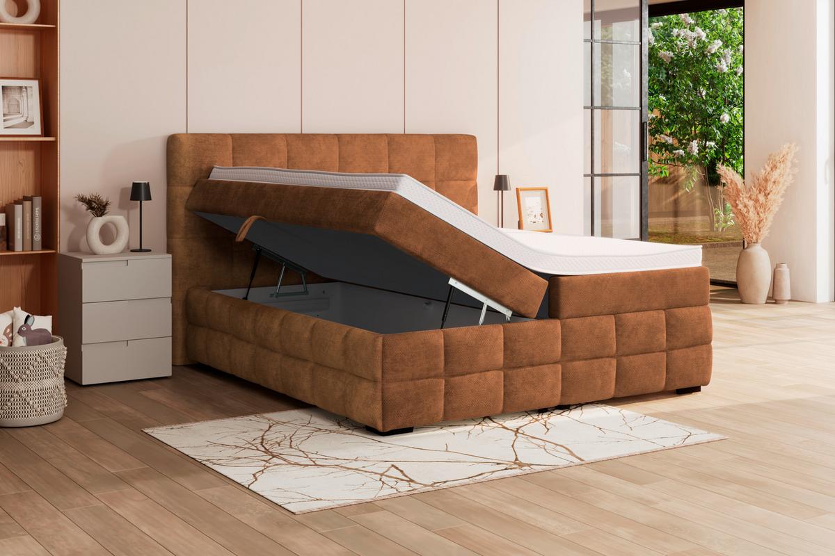 Box Krevet Vega - boje hrđe/zelena, Trend, tekstil/drvo (160/200cm) - Modern Living