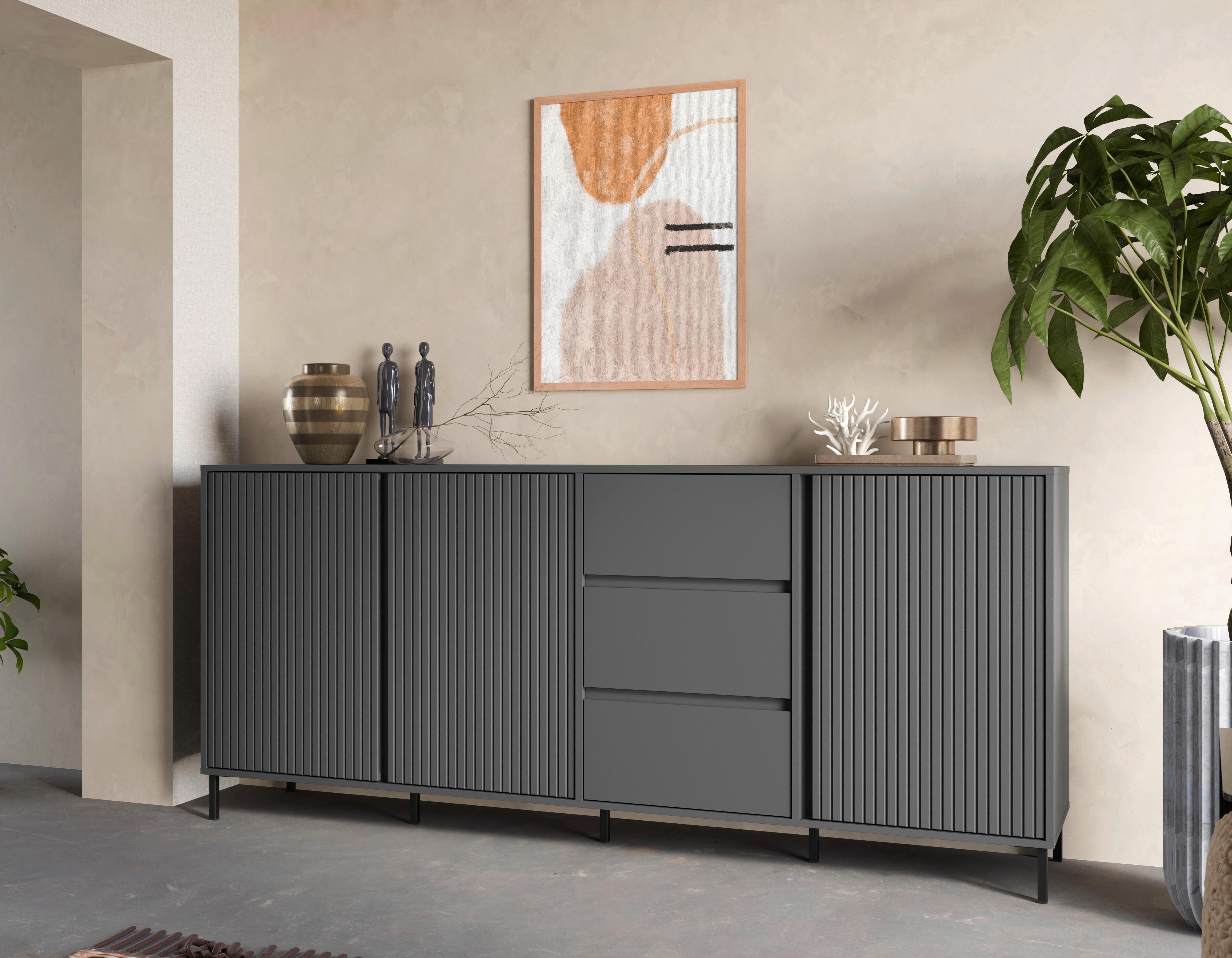 Komoda Avenale, Antracit - črna/antracit, Trend, kovina/leseni material (212/91,6/40cm)