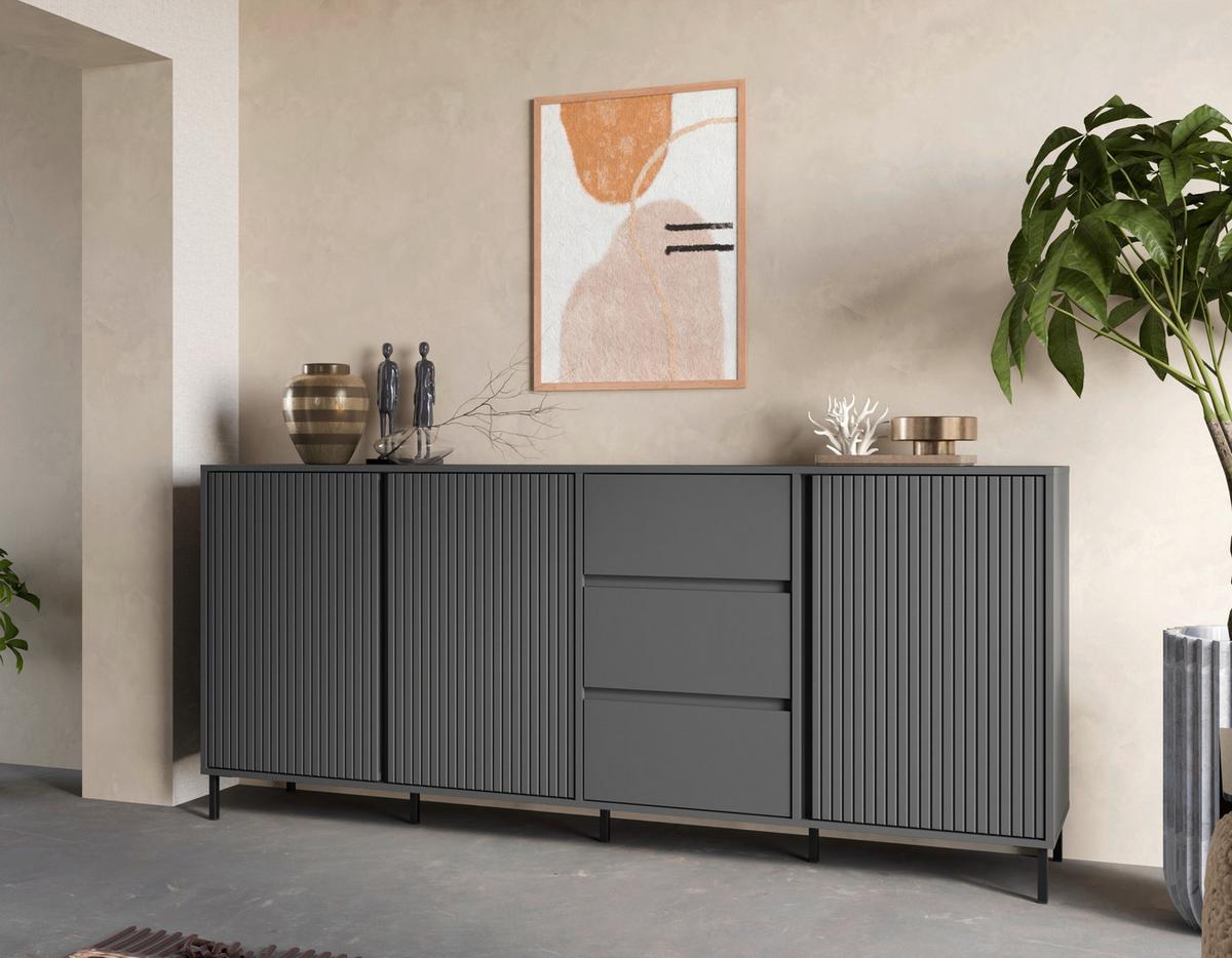Komoda Avenale, Antracit - črna/antracit, Trend, kovina/leseni material (212/91,6/40cm)