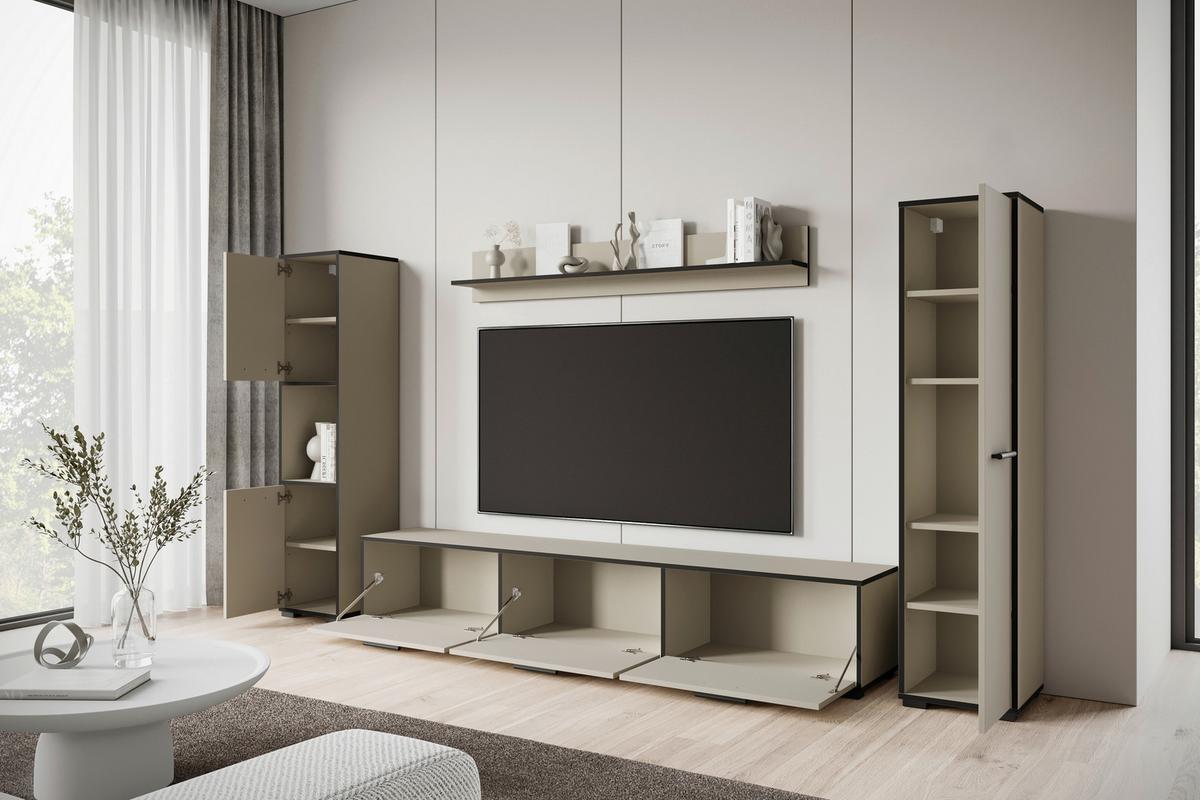 Wohnwand 4 tlg. Bogota XL Kaschmir/Graphitfarben - Kaschmir/Schwarz, Basics, Holzwerkstoff/Kunststoff (240/130/31cm) - P & B