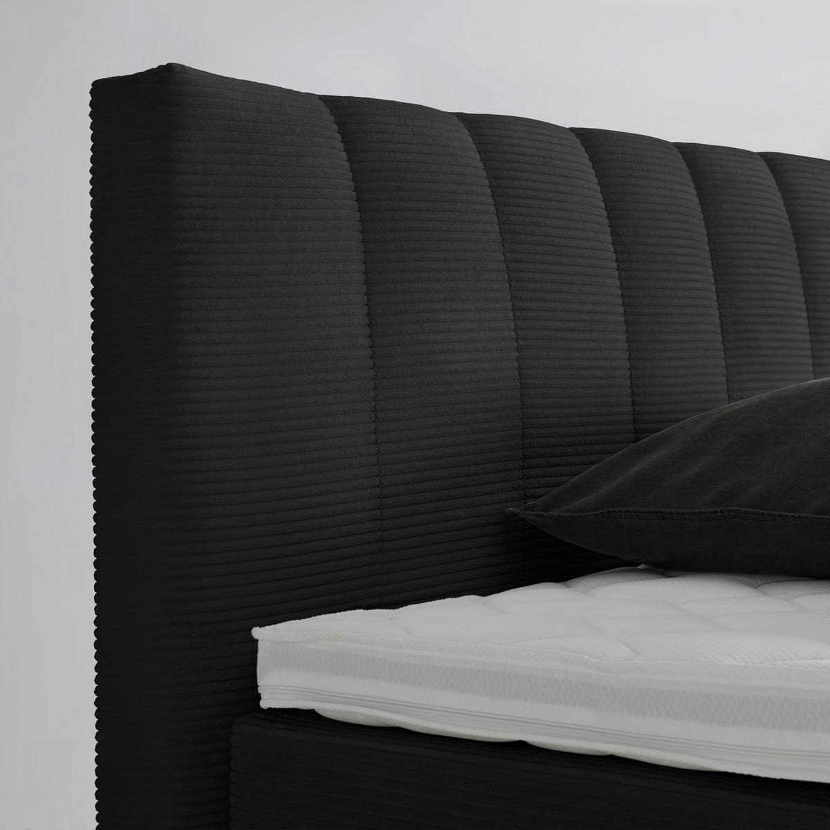 Boxspringbett Malaga Schwarz ca. 180x200cm - Silberfarben/Schwarz, KONVENTIONELL, Holzwerkstoff/Kunststoff (180/200cm) - Premium Living