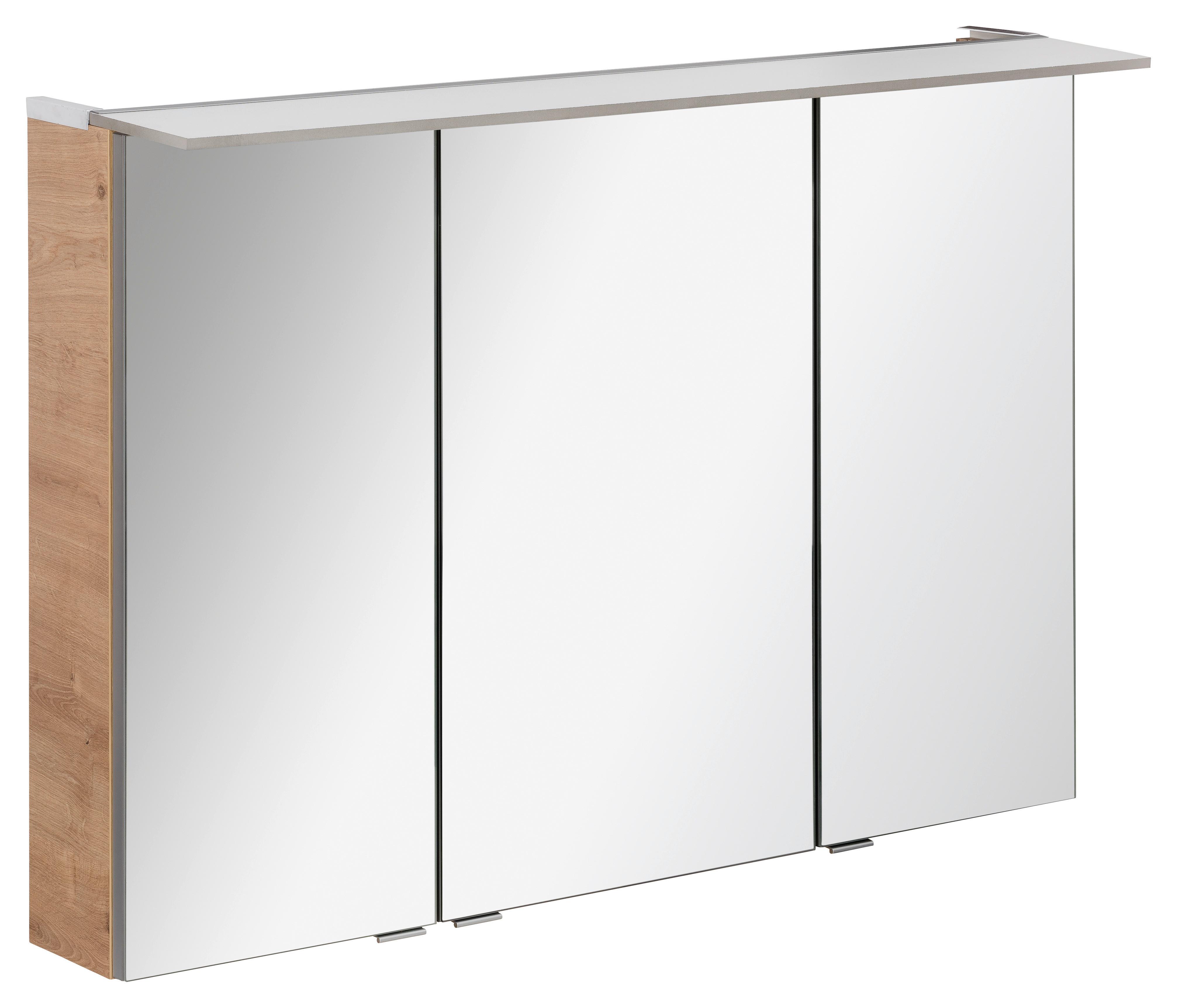 Spiegelschrank B.Perfekt mit LED 3-türig Eichefarben - Silberfarben, MODERN, Glas/Holzwerkstoff (100/69,5/23,5cm) - MID.YOU