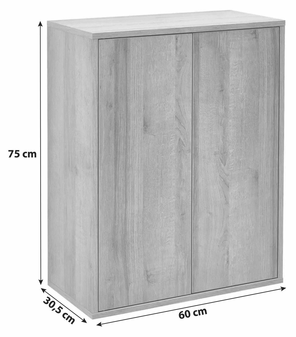 Midischrank "Finn" , weiß, eiche - Eichefarben/Weiß, MODERN, Glas/Holzwerkstoff (60/75/30,5cm) - MID.YOU