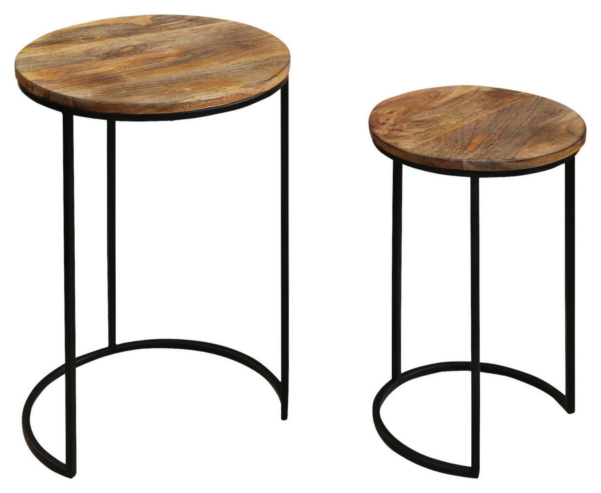 Beistelltischset Jaron 2-tlg. Echtholz/Schwarz - Schwarz/Naturfarben, MODERN, Holz/Metall (40/30x60/50cm) - MID.YOU