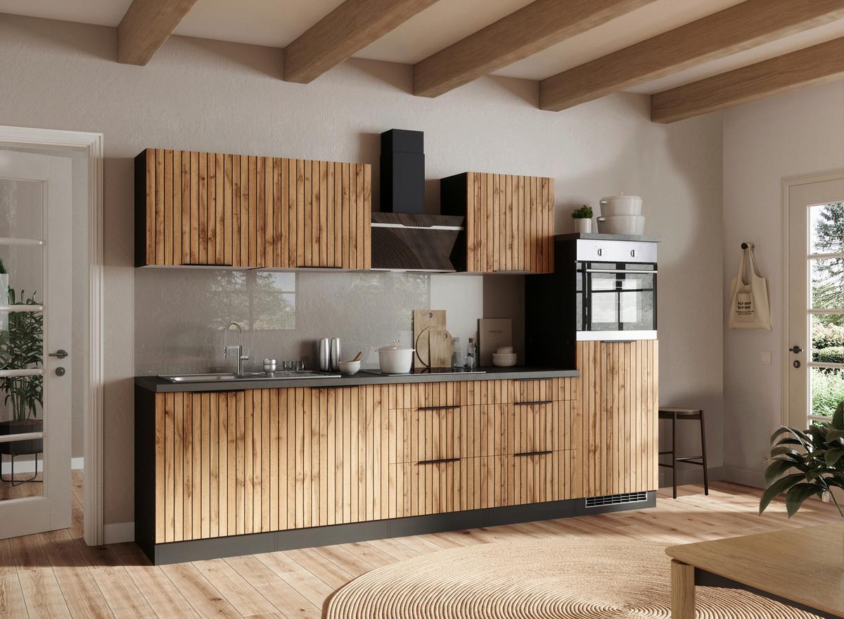 Küchenleerblock Liverpool o. Geräte Graphit/Eichefarben - Schieferfarben/Eiche Wotan, Basics, Holzwerkstoff/Metall (300cm) - Held