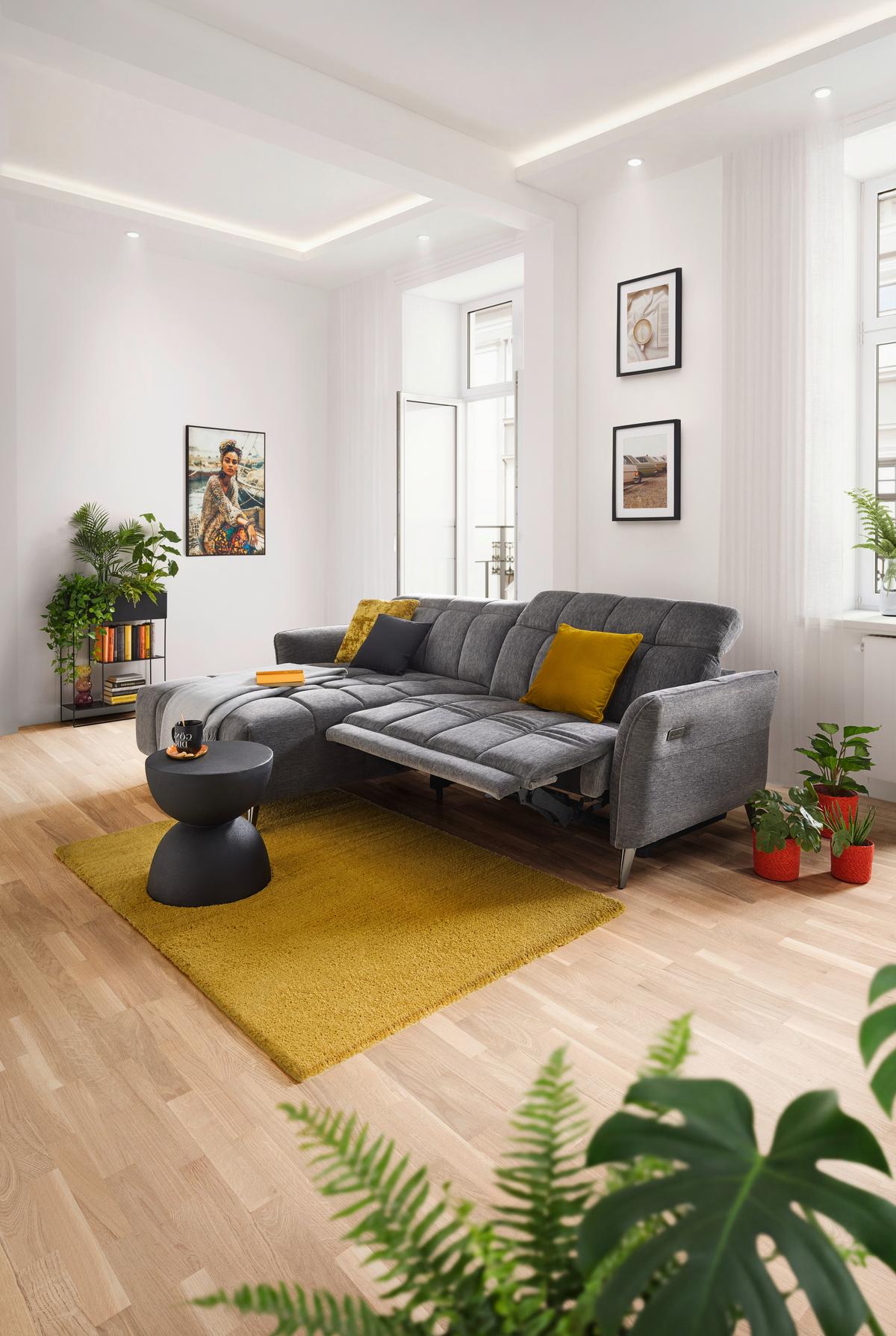 Ecksofa Pisa Anthrazit ca. 173x248cm - Anthrazit/Schwarzchrom, MODERN, Holz/Textil (173/248cm) - Mömax