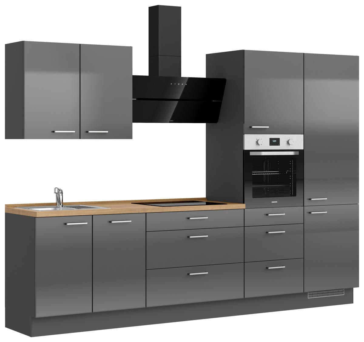 Küchenblock Flash m. Geräten Schieferfarben - Schieferfarben/Edelstahlfarben, MODERN, Holzwerkstoff/Metall (300cm) - Nobilia