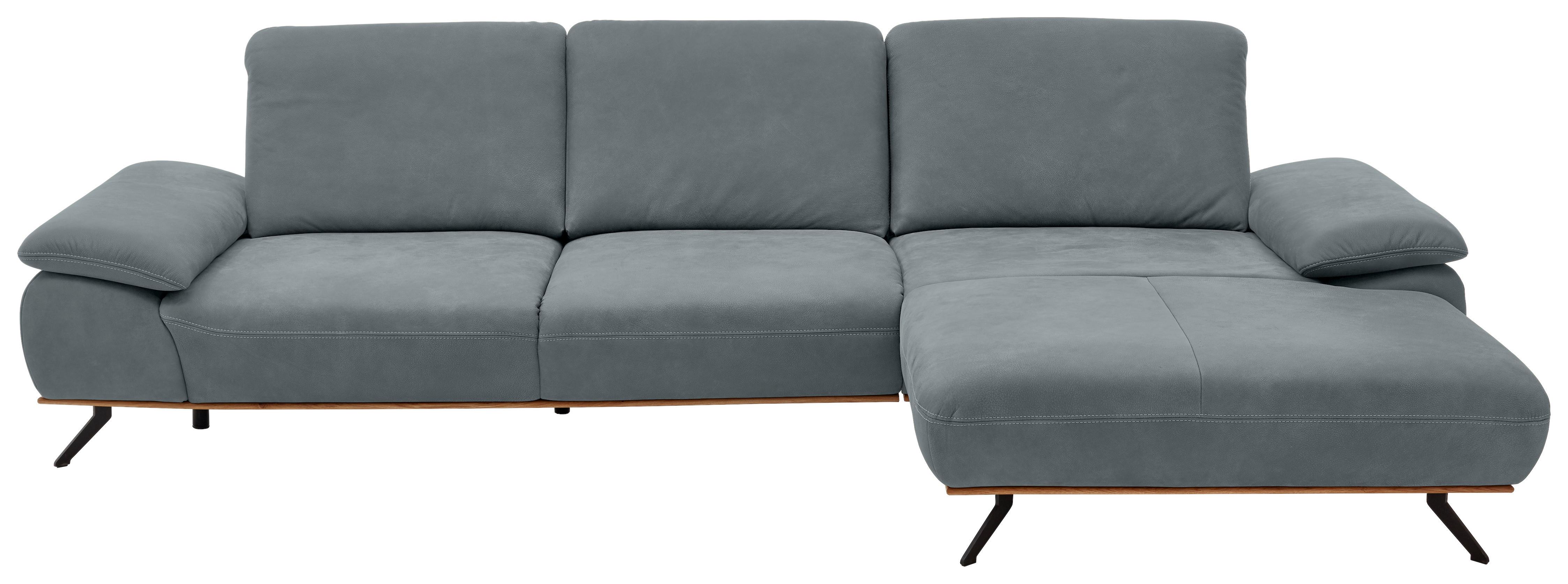 Wohnlandschaft Erling Blaugrau - Beige/Blaugrau, MODERN, Leder/Metall (322/89/187cm) - Premium Living