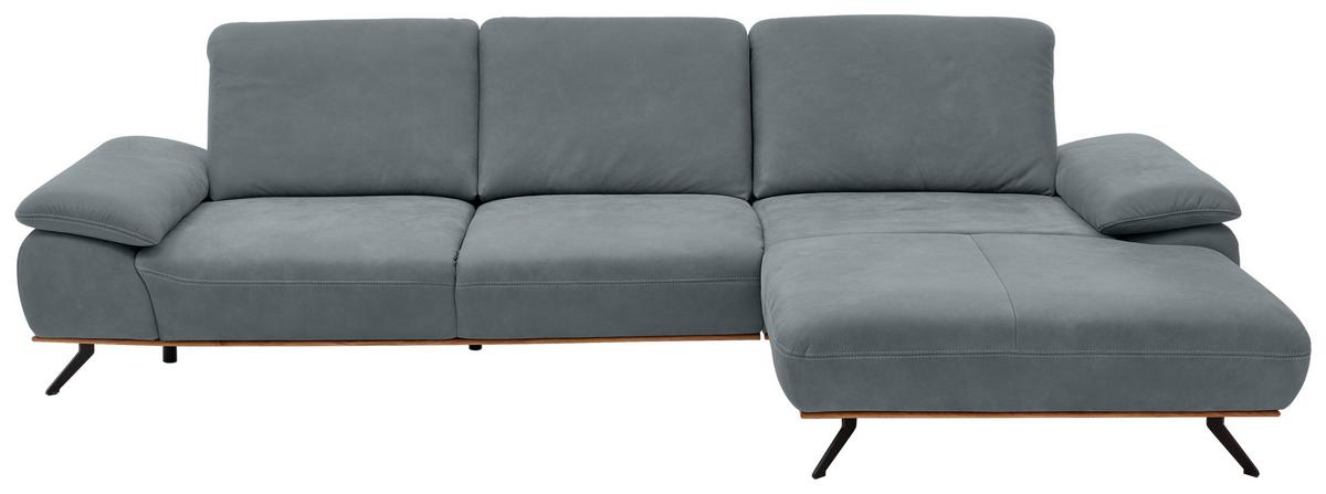 Wohnlandschaft Erling Blaugrau - Beige/Blaugrau, MODERN, Leder/Metall (322/89/187cm) - Premium Living