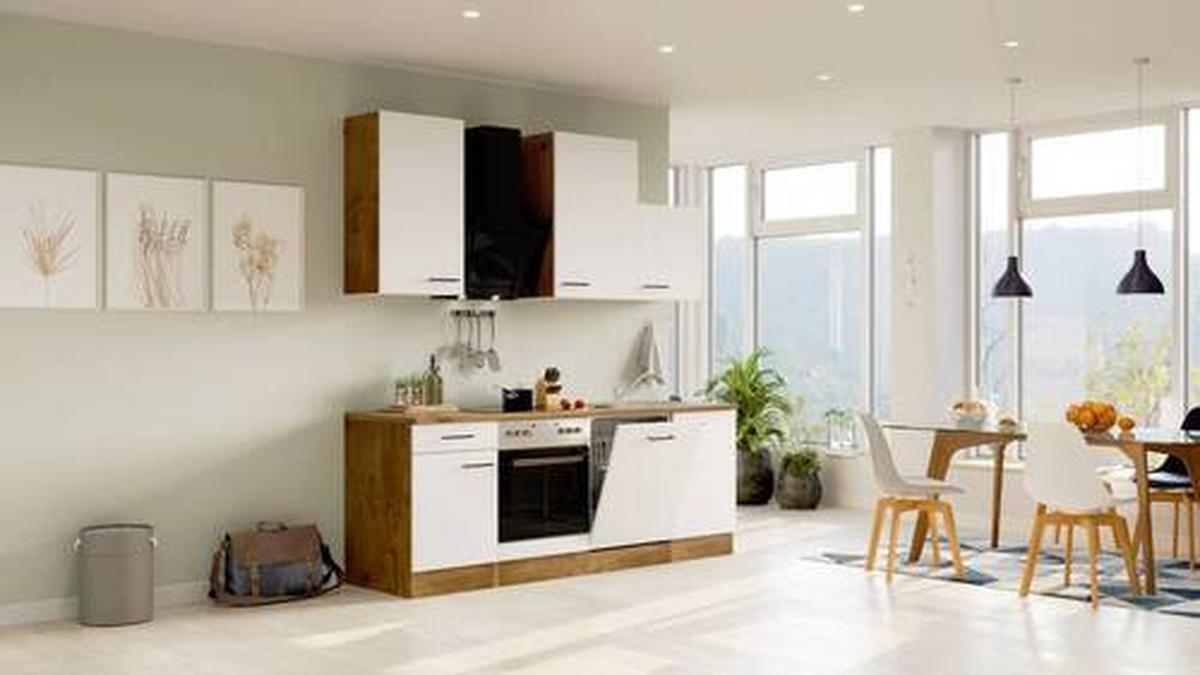 Kuhinjski Blok Avila - magnolija/črna, Moderno, kovina/leseni material (220cm) - FlexWell
