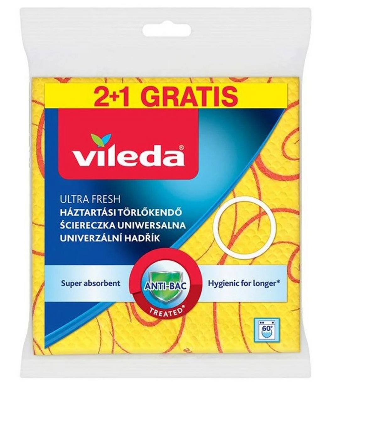 Tisztítókendő Vileda Ultra Fresh 2+1 - sárga, Basics - Vileda
