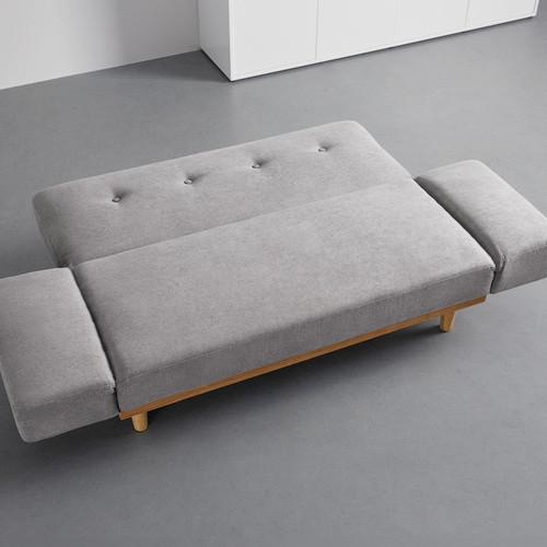 canapé-lit inkl. 2 Kissen - Hellgrau/Naturfarben, Modern, Holz/Textil (169/71/79cm) - Bessagi Home