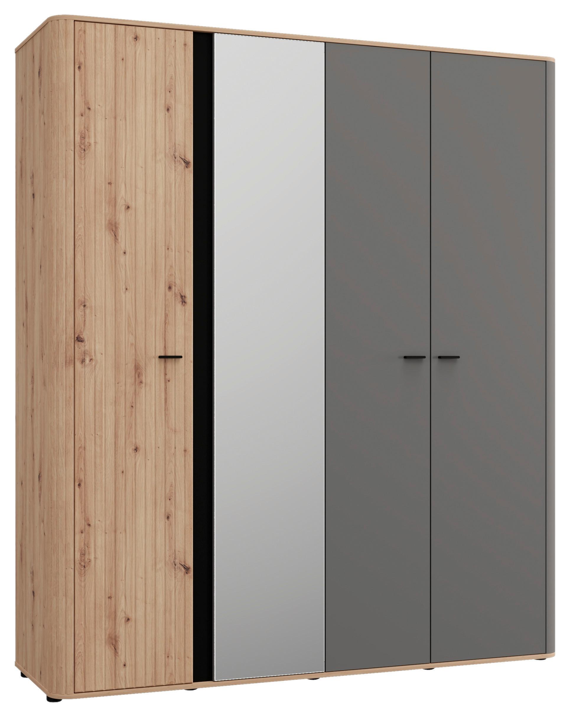 Ruhásszekrény Sinop - grafitszürke/fekete, Modern, faalapú anyag/üveg (179,5/210,5/56cm)