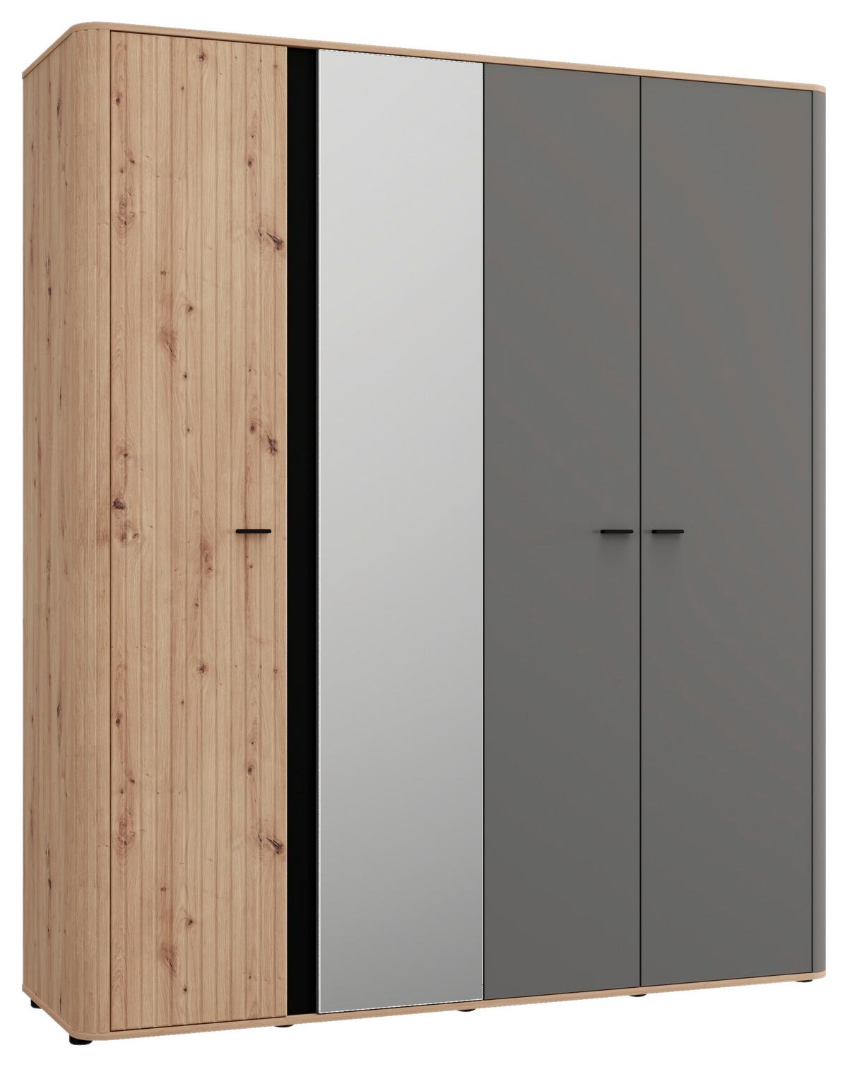 Ruhásszekrény Sinop - grafitszürke/fekete, Modern, faalapú anyag/üveg (179,5/210,5/56cm)