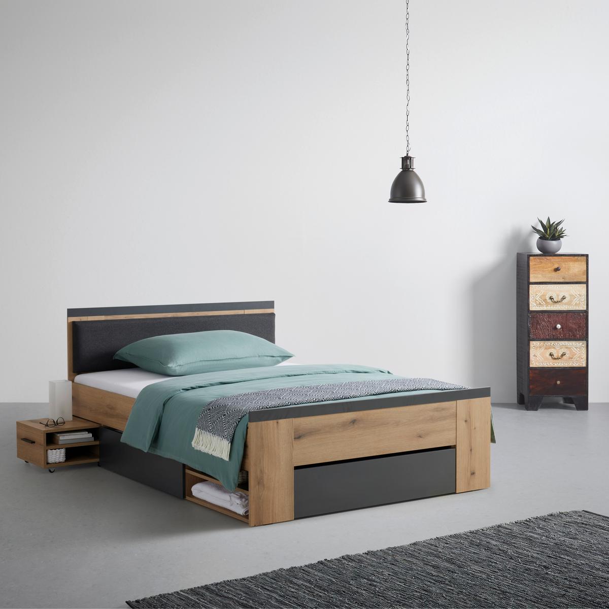 Bett Cadix Anthrazit/Eichefarben - Eichefarben/Anthrazit, KONVENTIONELL, Holzwerkstoff (140/200cm) - Mömax