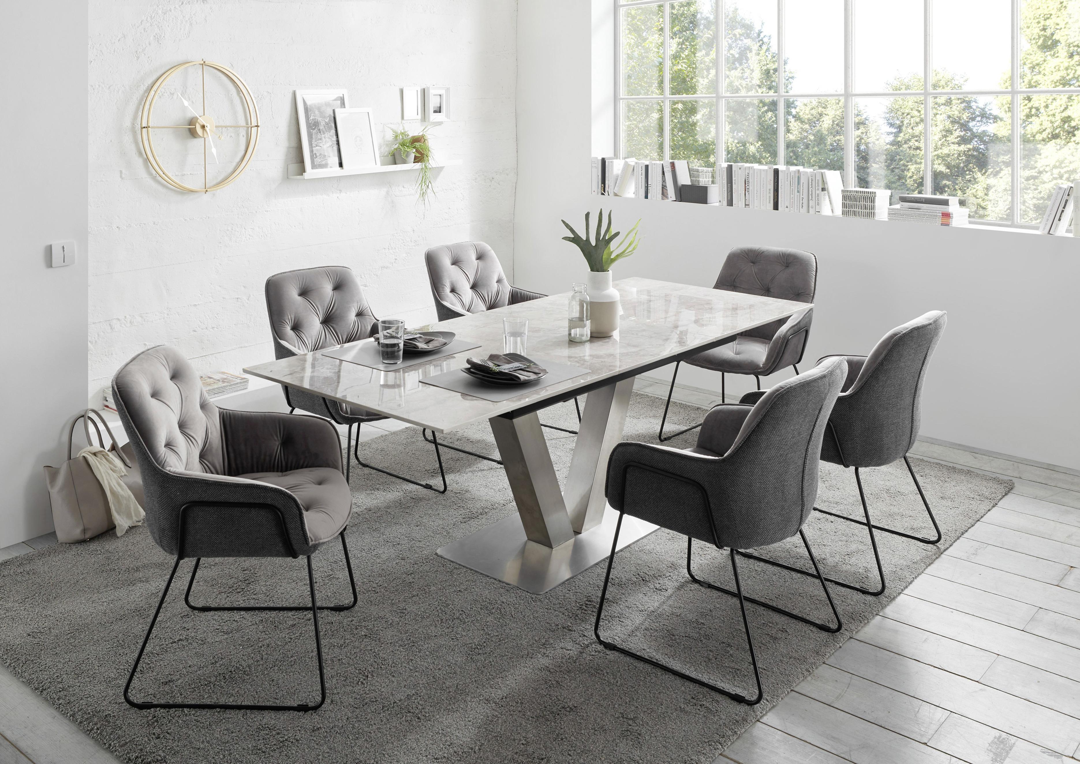 Stol Na Izvlačenje Joris - siva/boje kroma, Modern, staklo/drvni materijal (160-220/76/90cm) - Premium Living