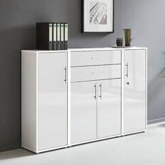 Aktenschrank Office Edition Sw Set 16 Grau/Weiß - Weiß Hochglanz/Grau, MODERN, Holzwerkstoff (172,6/113,6/33cm) - MID.YOU