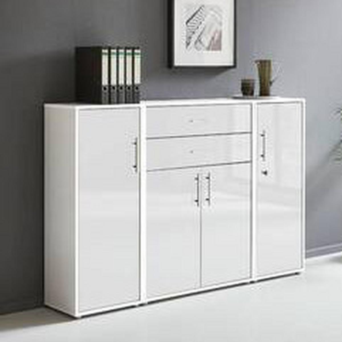 Aktenschrank Office Edition Sw Set 16 Grau/Weiß - Weiß Hochglanz/Grau, MODERN, Holzwerkstoff (172,6/113,6/33cm) - MID.YOU