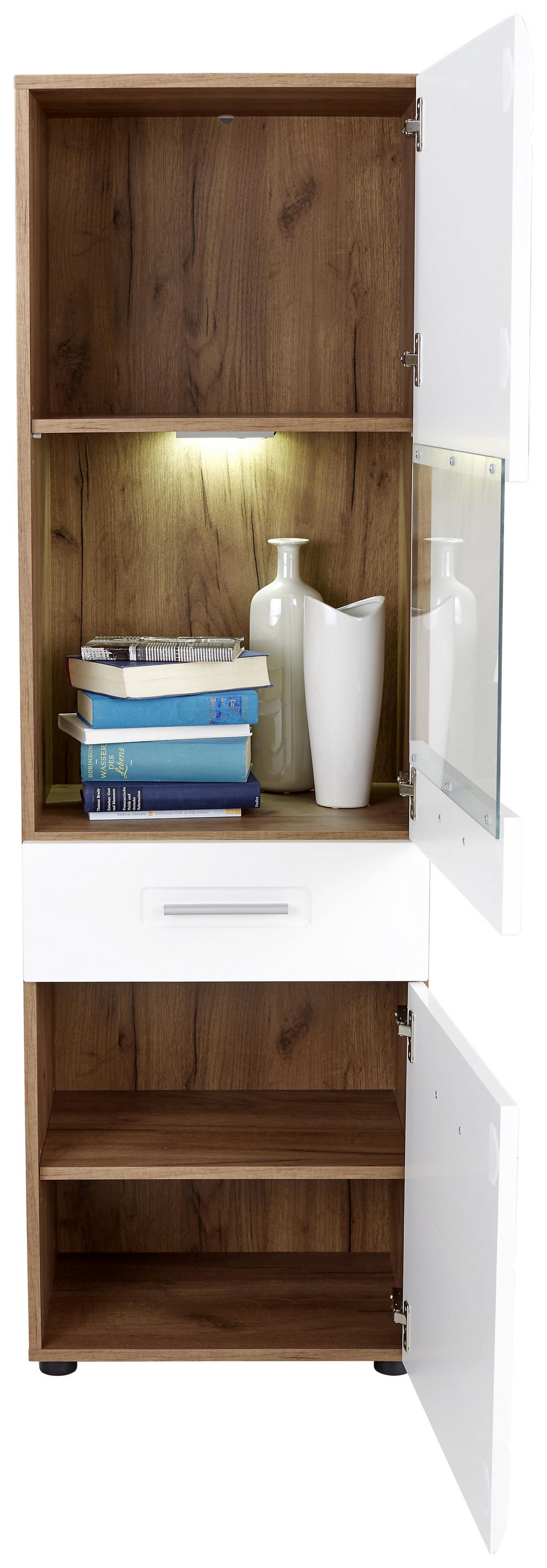 Vitrină Avensis New - alb/culoare lemn stejar, Konventionell, sticlă/material pe bază de lemn (50/160/37,1cm) - Premium Living