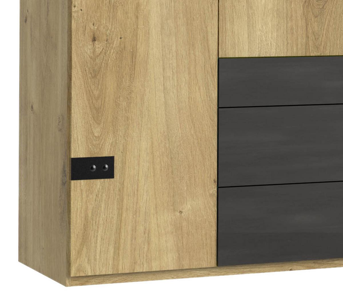 Ormar S Klasičnim Vratima Detroit - boje grafita/boje hrasta, Basics, drvni materijal/metal (250/216/58cm) - Modern Living