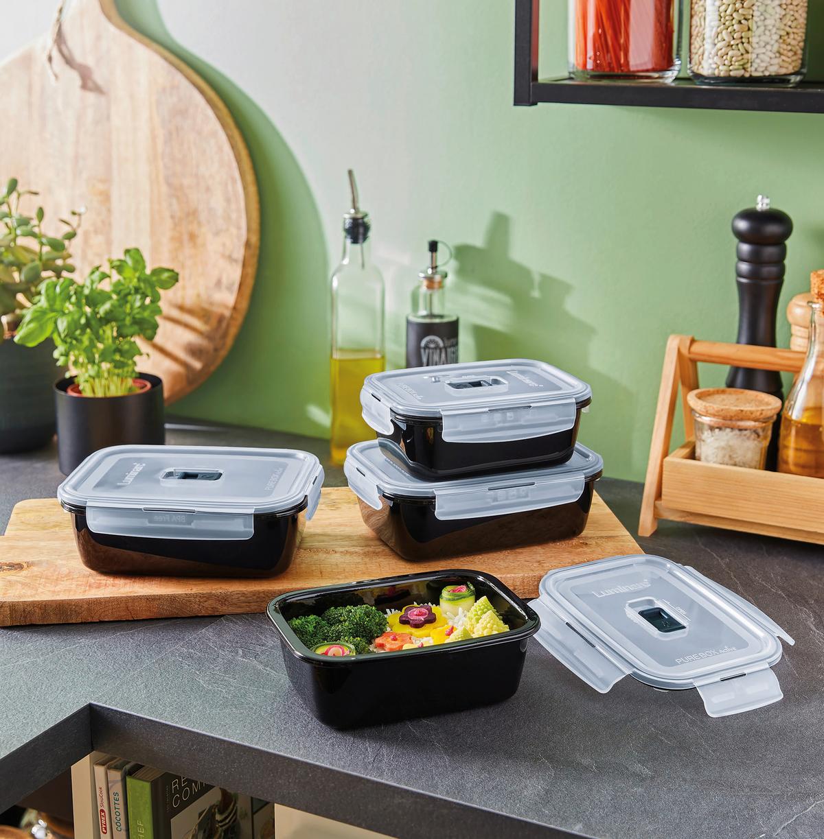 Set Posod Za Shranjevanje Black Box, 2-Delni - črna/prozorno, Basics, steklo - Creatable