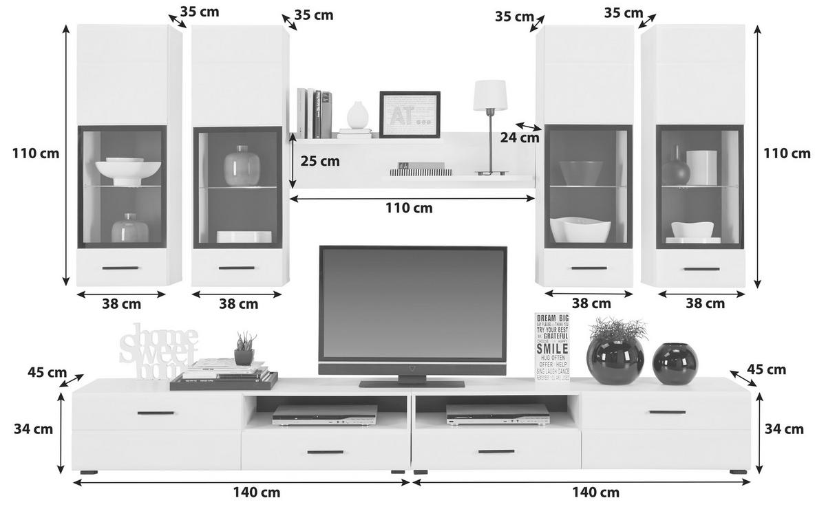 Dnevni Regal Attac 4, Bela, Črna, Led - črna/bela, Moderno, umetna masa/steklo (280/190/45cm) - Mömax