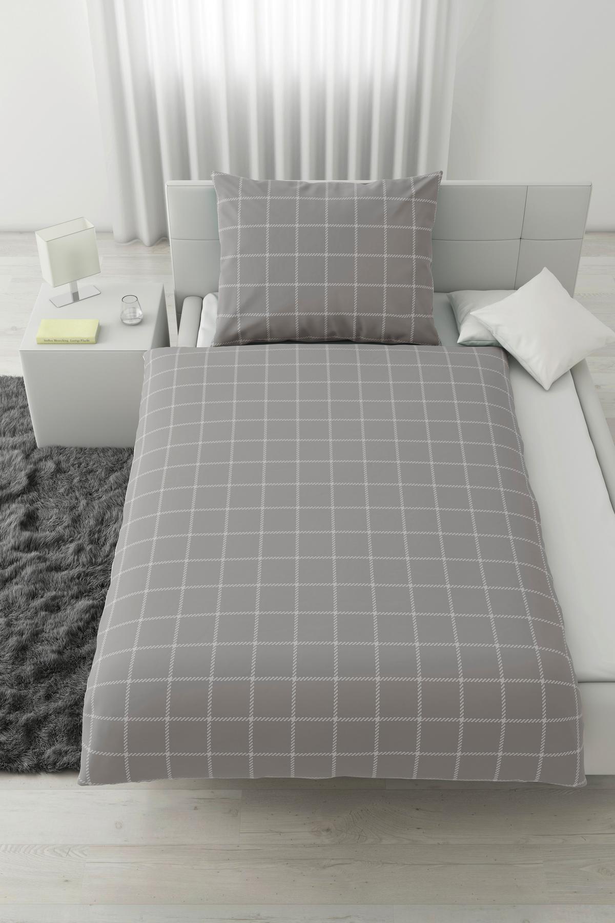 Lenjerie de pat Karo Allover cca. 140x200/50x70 cm - gri deschis, Konventionell, textil (140/200cm) - Mömax