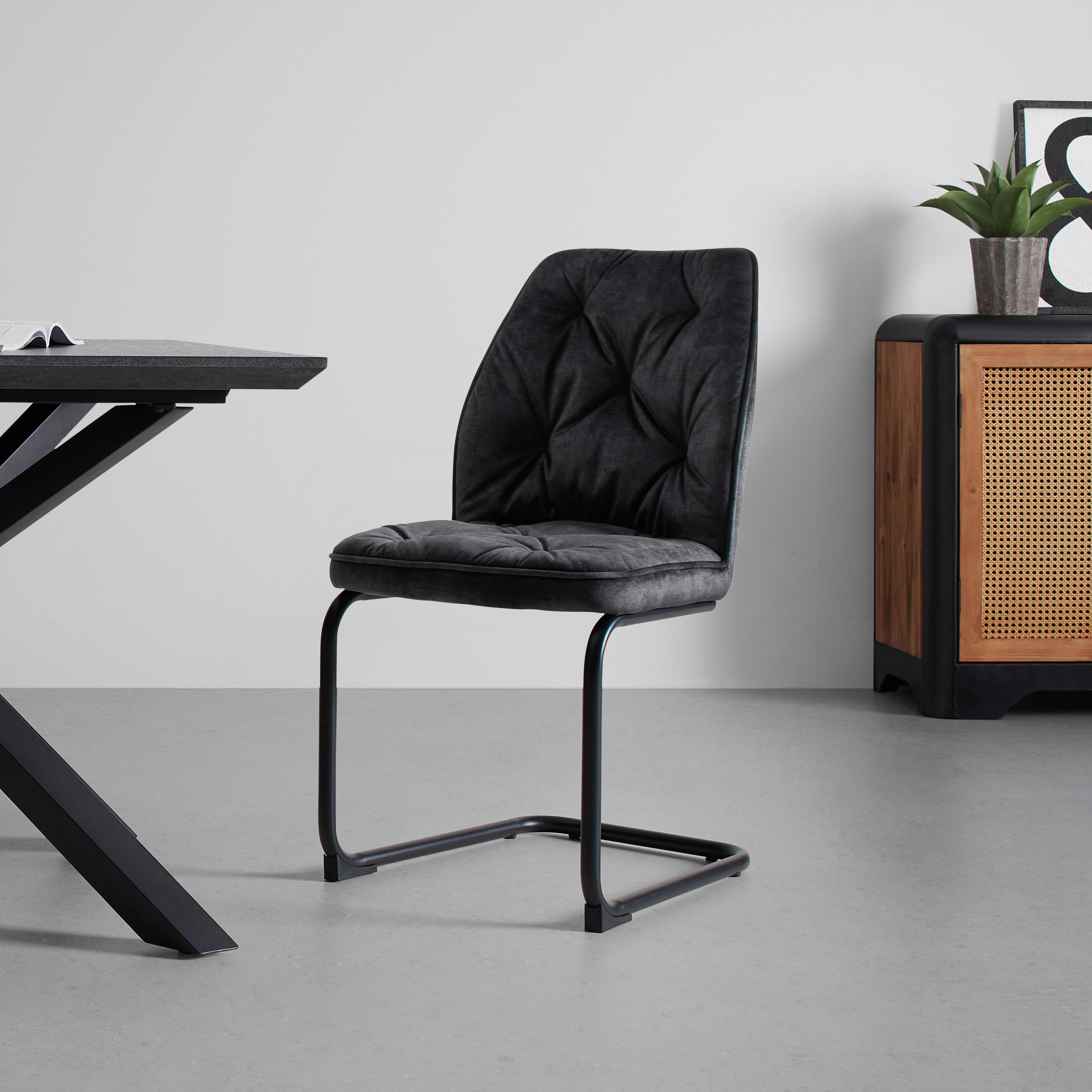 Schwingstuhl Eila Grau/Schwarz - Schwarz/Grau, MODERN, Holz/Textil (47/91/61cm) - Mömax