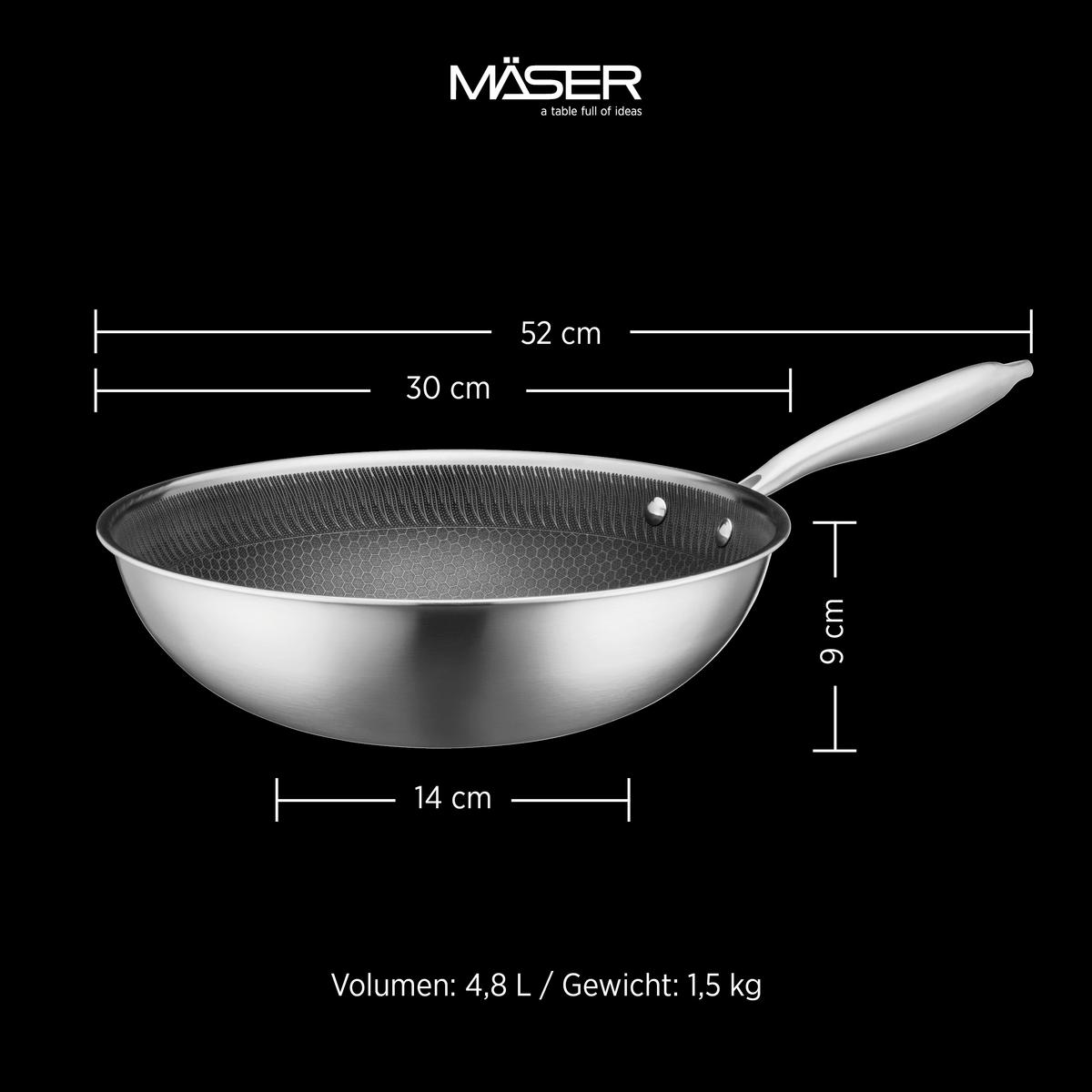 Wok 935598 Wok - Silberfarben/Schwarz, Basics, Metall (30/9cm) - Mäser