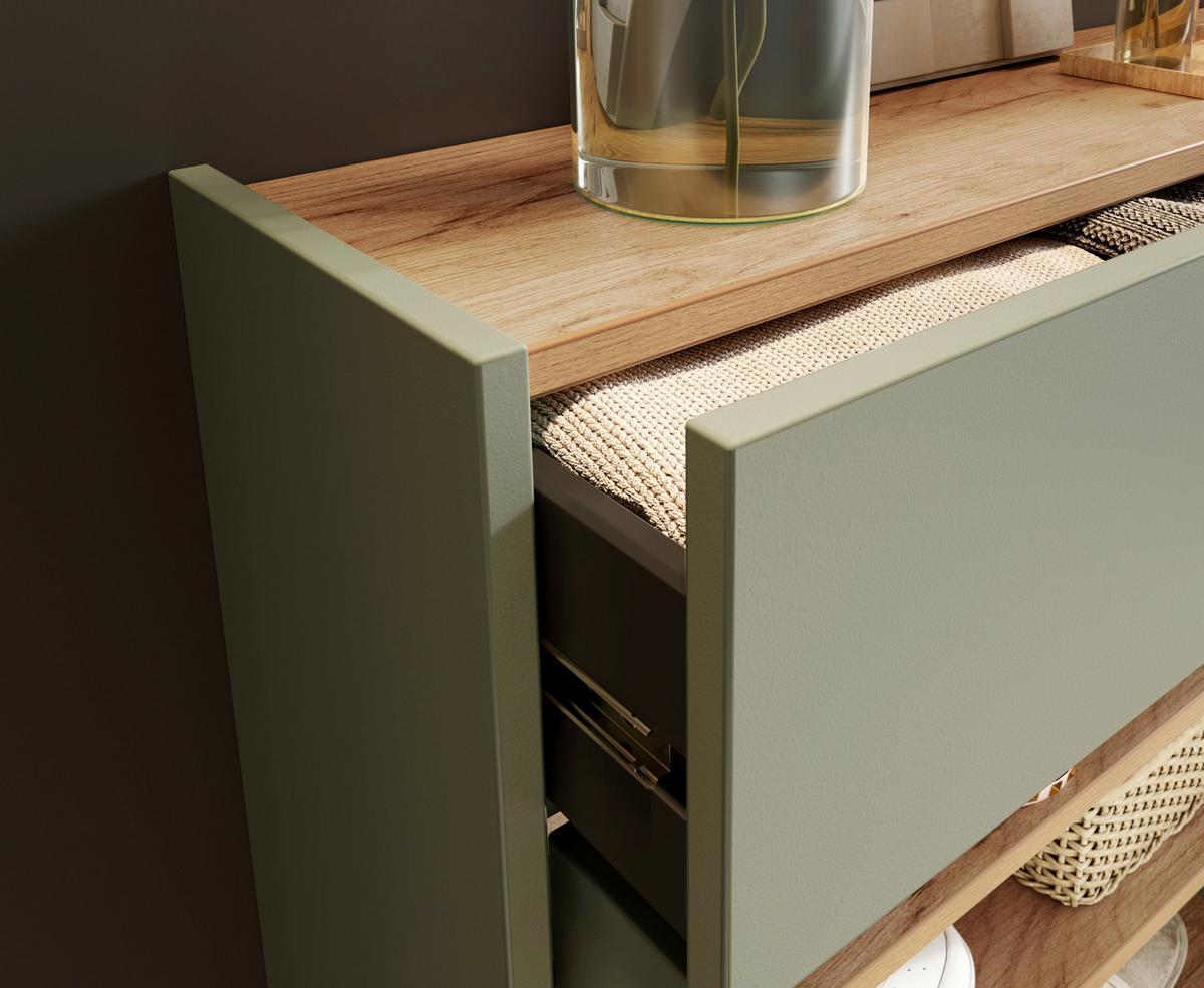 Cipősszekrény Ameca - tölgyfa színű/fekete, Design, faalapú anyag/fém (56/97/22cm)