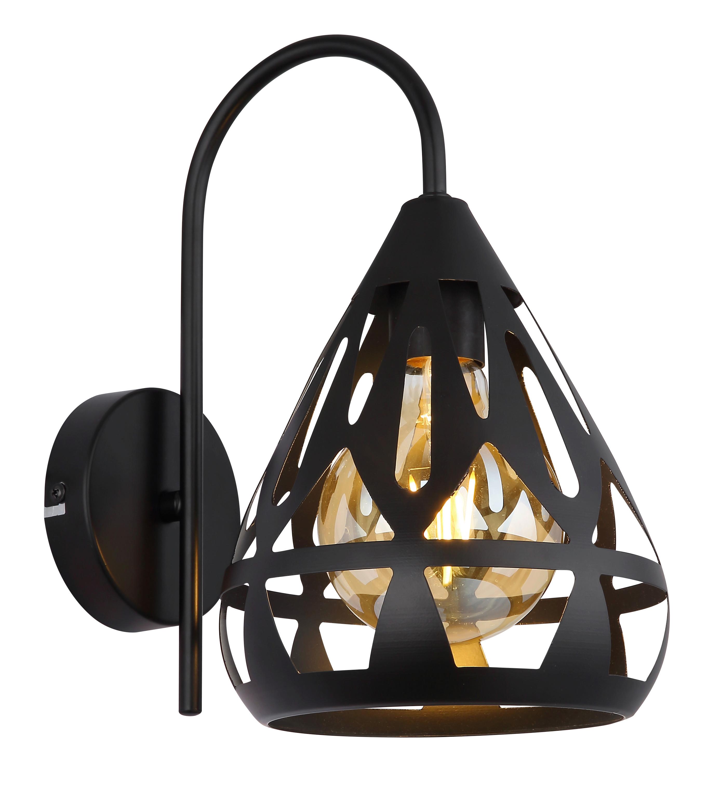 Wandleuchte Hassan Schwarz max. 40 Watt - Schwarz, KONVENTIONELL, Kunststoff/Metall (17/25/29cm) - Globo