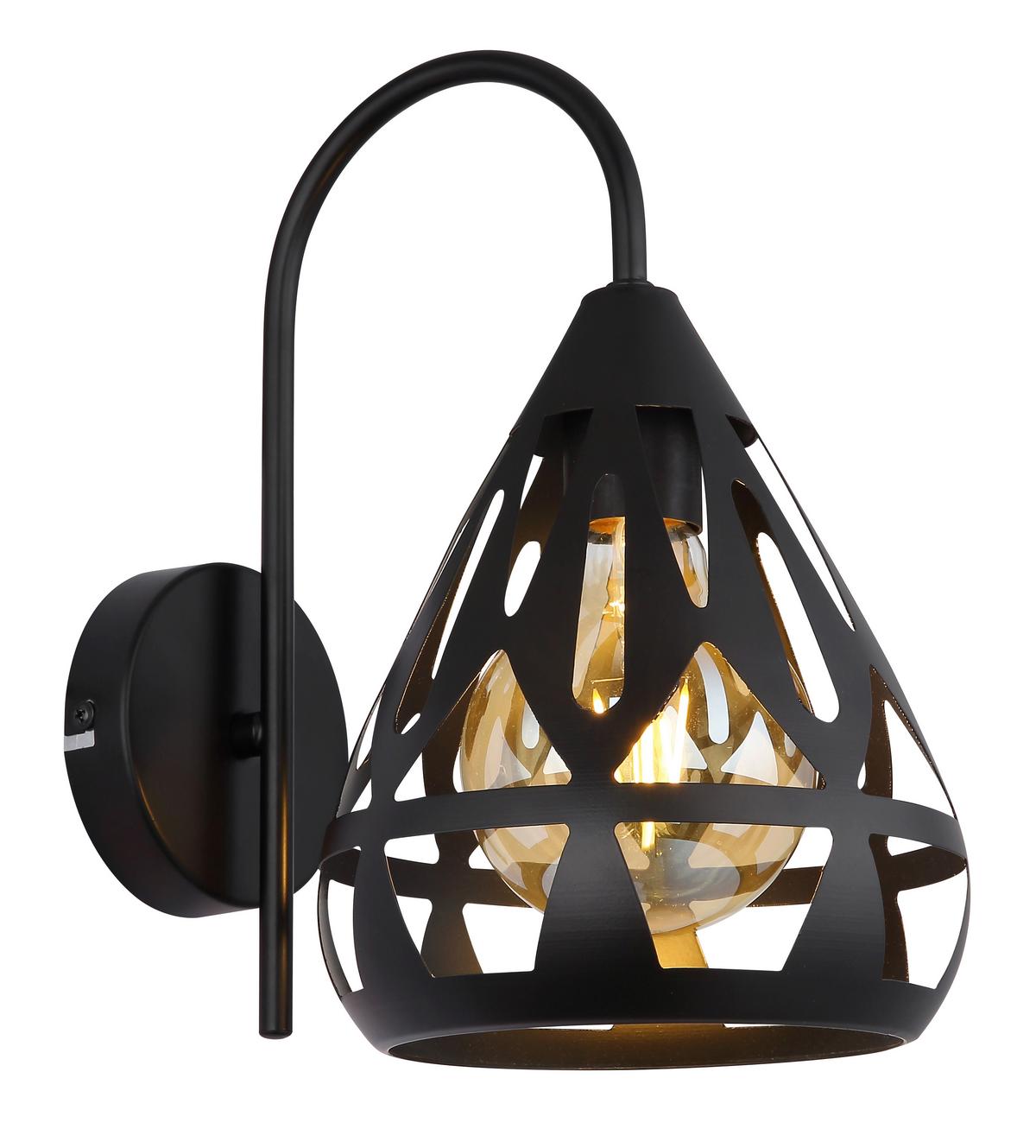 Wandleuchte Hassan Schwarz max. 40 Watt - Schwarz, KONVENTIONELL, Kunststoff/Metall (17/25/29cm) - Globo